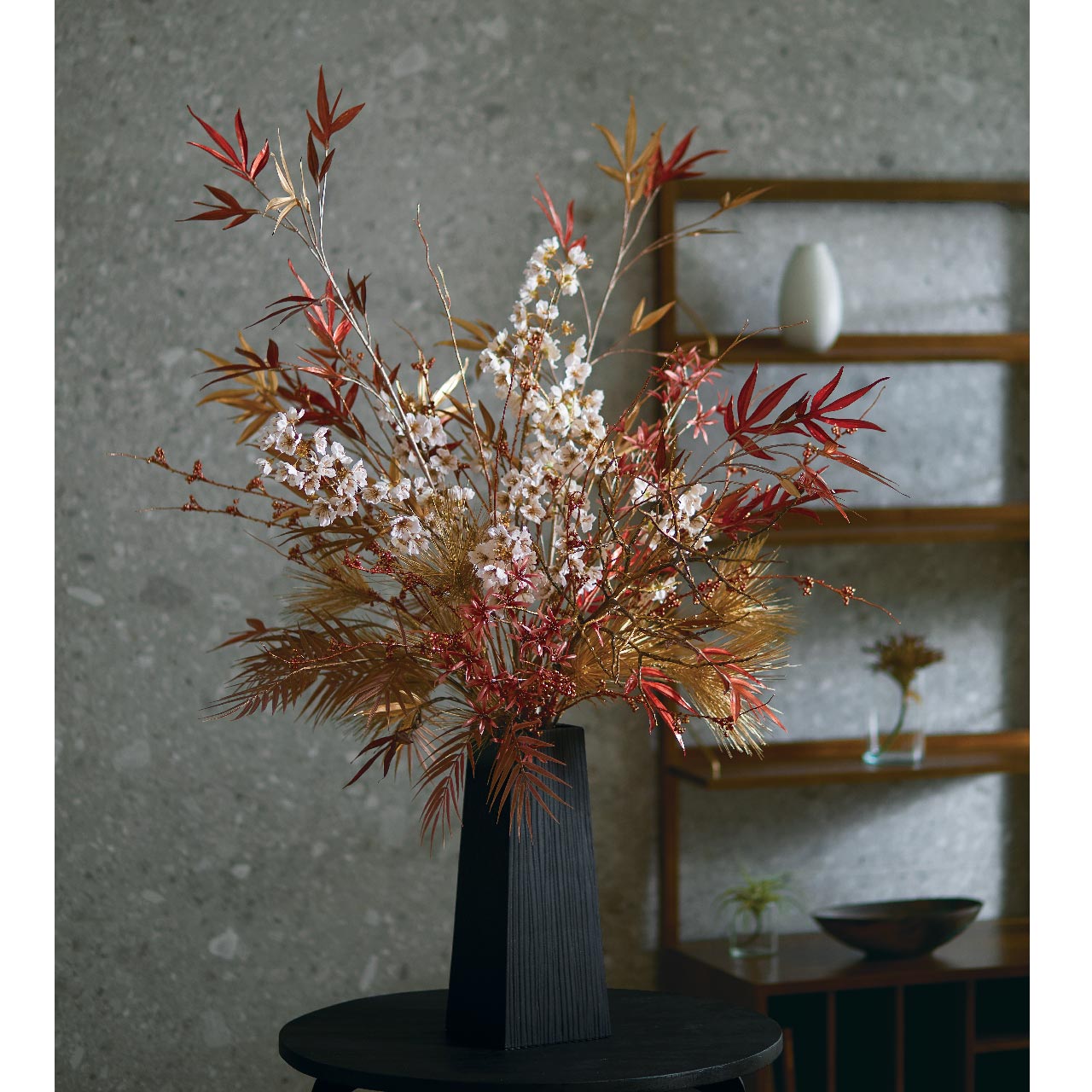 MAGIQ　みやこ花枝　ホワイト　アーティフィシャルフラワー　造花　花葉付き枝もの　FJ001851-001