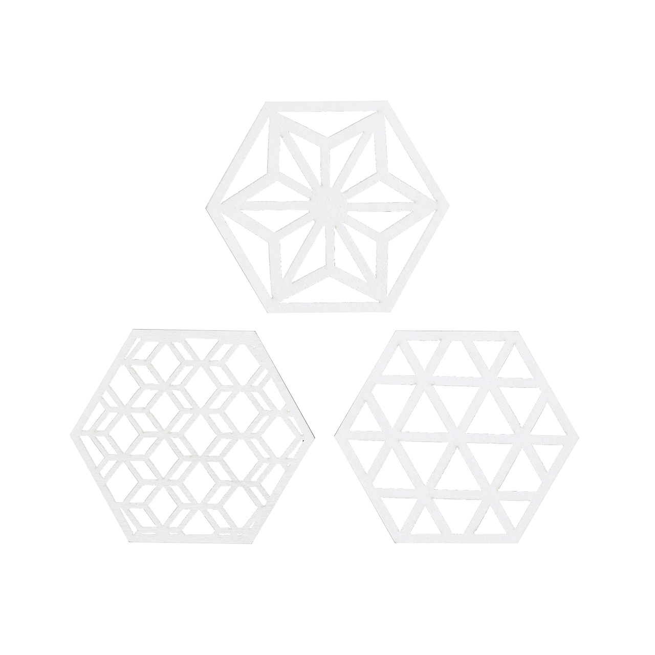 六角紋様プレート　白（柄アソート）　デコレーション素材　6コ入　オーナメント　置物　ZE000630-001