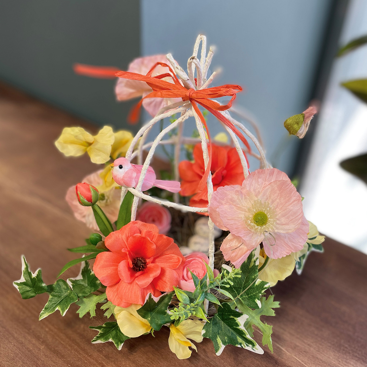マイフラ・flentオリジナル flentワークショップキット ツイッグロープを編んで作る 鳥かごアレンジ アレンジキット アーティフィシャルフラワー 造花 ML043769 キット