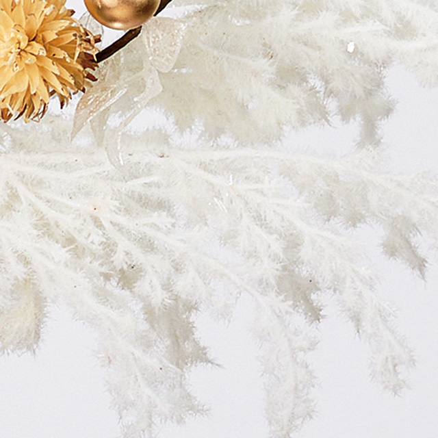 フェザリ―ワイヤーリース　ホワイトゴールド　クリスマスリース　インテリア　アーティフィシャルフラワー　造花　XH005462