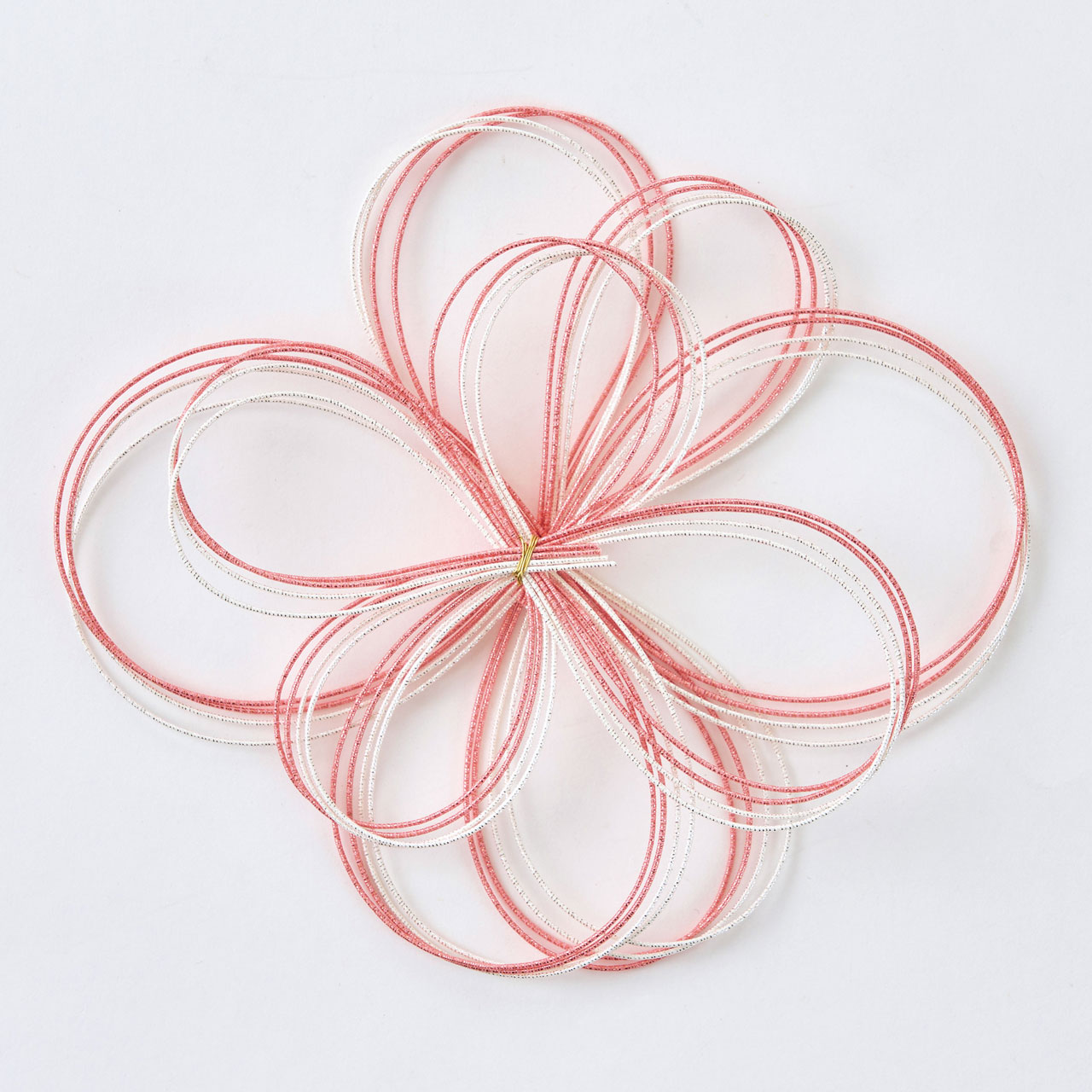 変形水引花飾り　白／ピンク　2コ入　水引飾り　デコレーション素材　MH000552-002