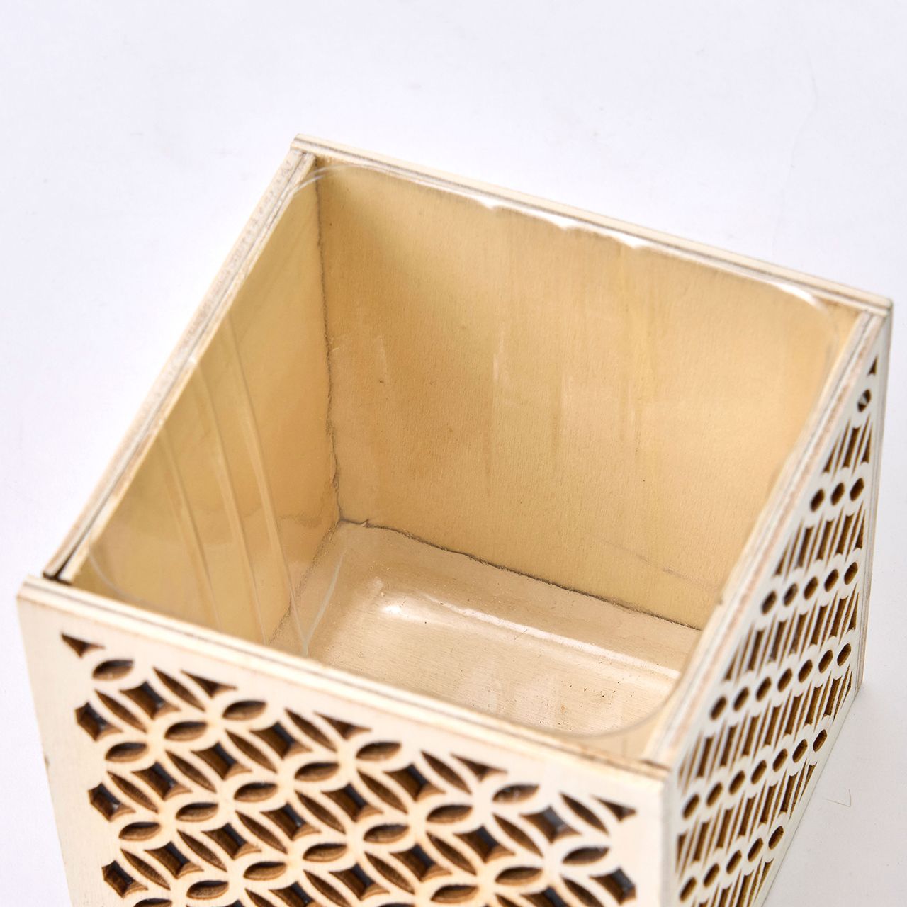 伝統文様木彫りボックス　ナチュラル（七宝つなぎ柄）　花器　ベース　ナチュラル素材　ナチュラルベース　KF0JS200-00N
