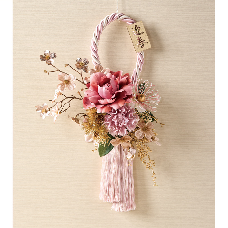 水引花菊飾り　白／ピンク　2コ入　水引飾り　デコレーション素材　MH000551-002