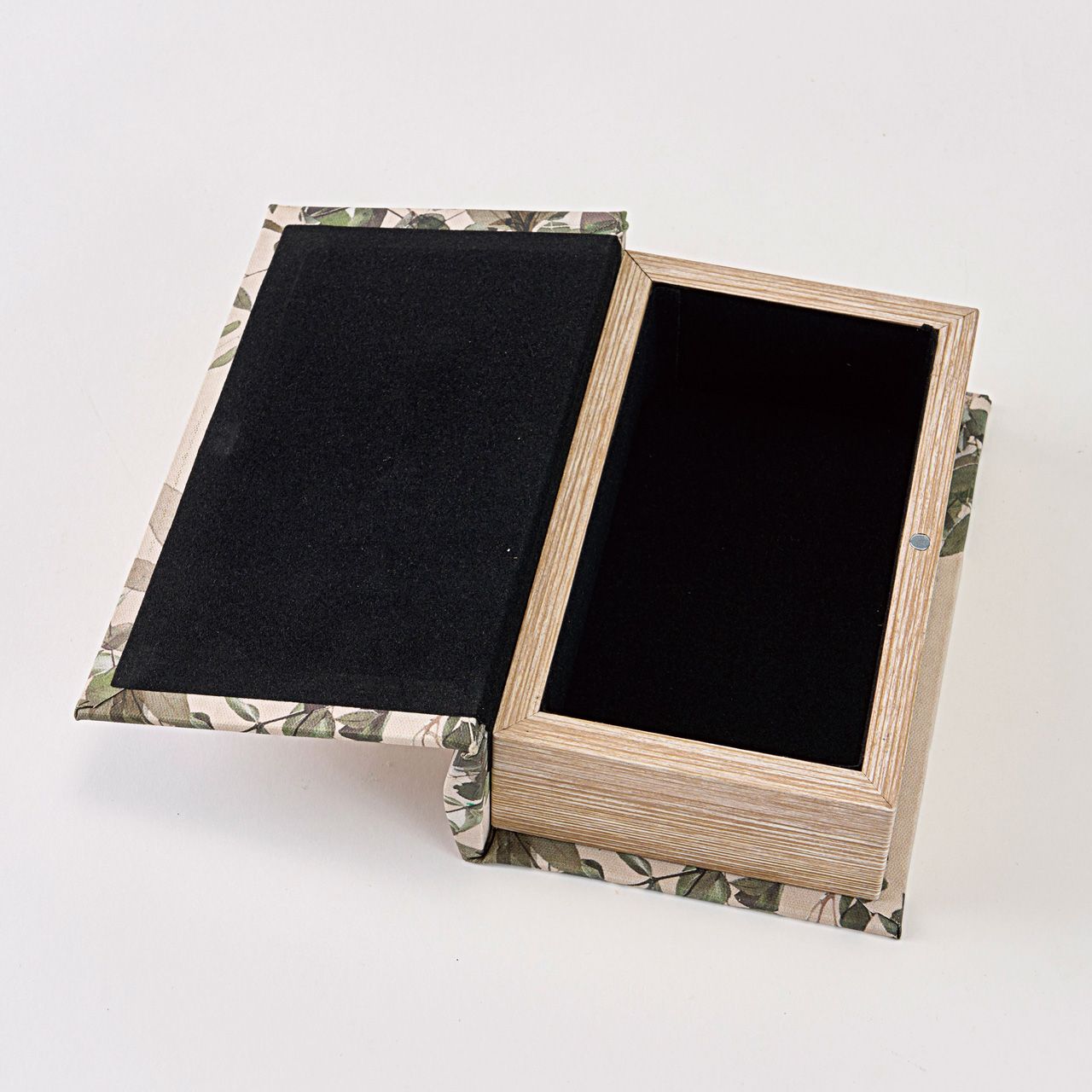 ブックボックスS　ホワイト／リーフ　本型ケース　置物　デコレーション素材　XY000010-001