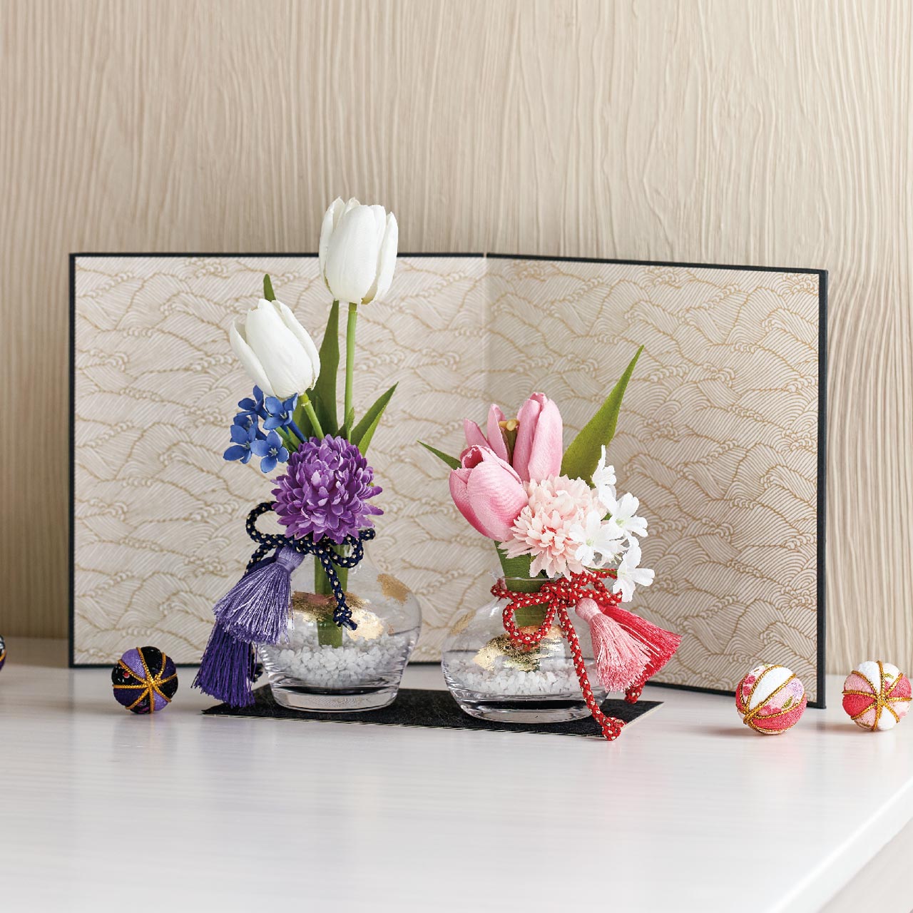 【今季完売】MAGIQ　ツインチューリップ　クリームホワイト　アーティフィシャルフラワー　造花　チューリップ　FM007846-001