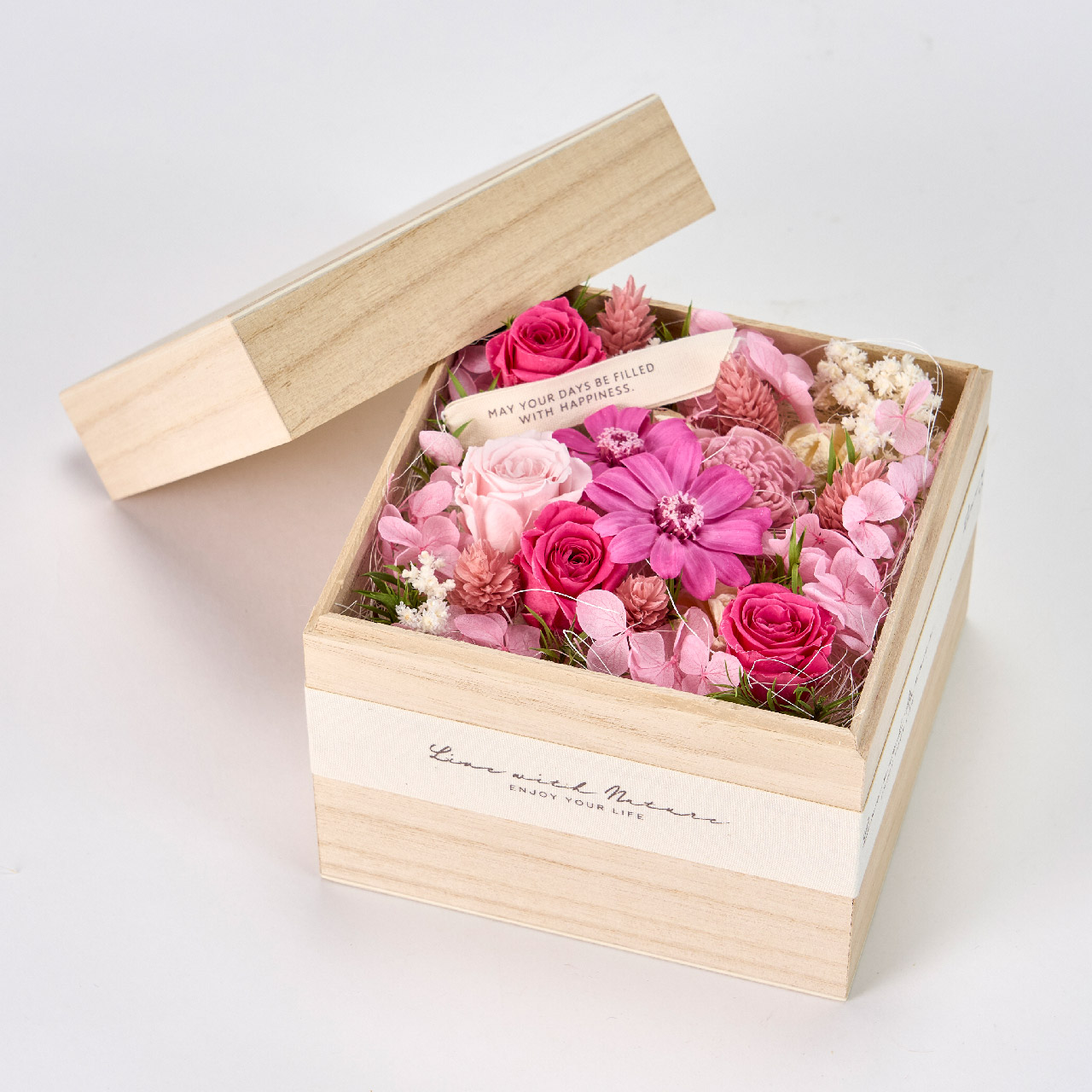 flentオリジナル　桐箱の花庭　ジョイフルピンク　アレンジメント　プリザーブドフラワー　ギフトアレンジ　AG041388