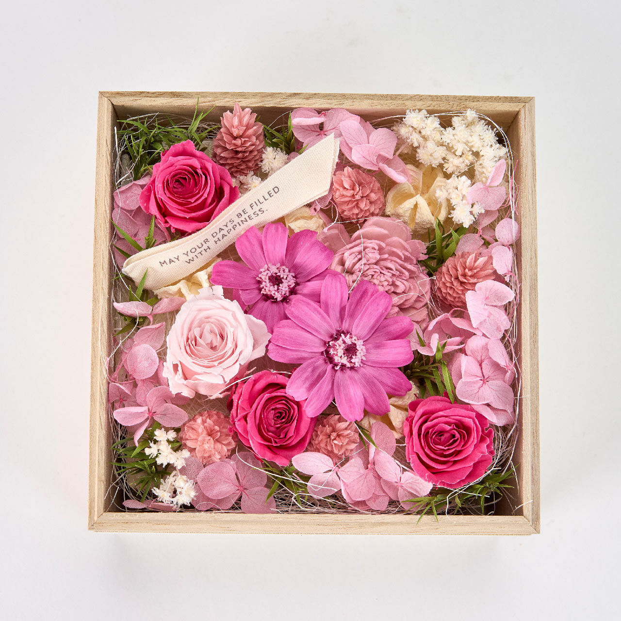 flentオリジナル　桐箱の花庭　ジョイフルピンク　アレンジメント　プリザーブドフラワー　ギフトアレンジ　AG041388