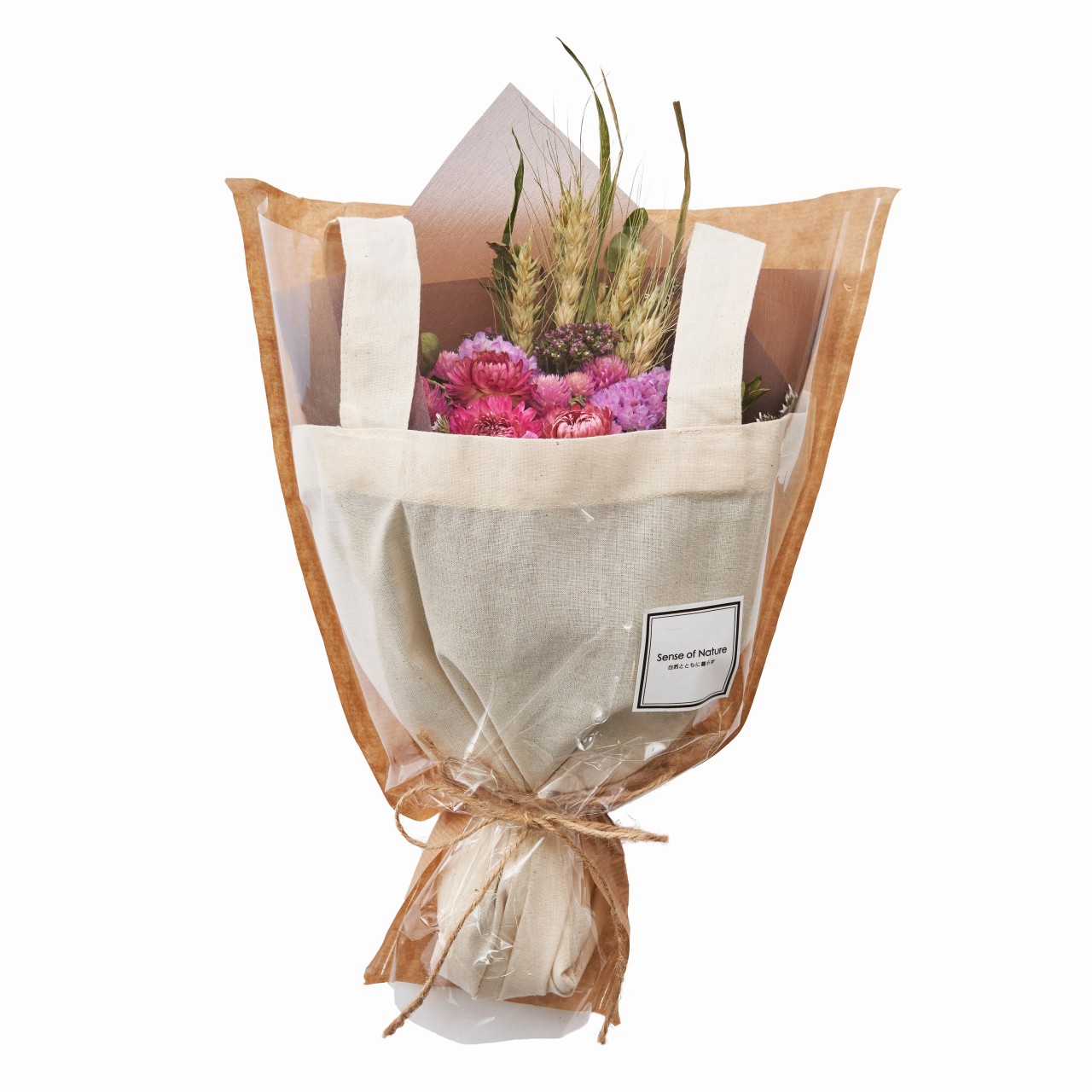 マイフラ 通販 Sense Of Nature 国産ドライフラワーのエコバッグブーケ 大 ピンク アレンジメント フラワーギフト Zd 002 ピンク フラワーアレンジメント キット ギフト 全国にmagiq 花器 花資材などをお届けします