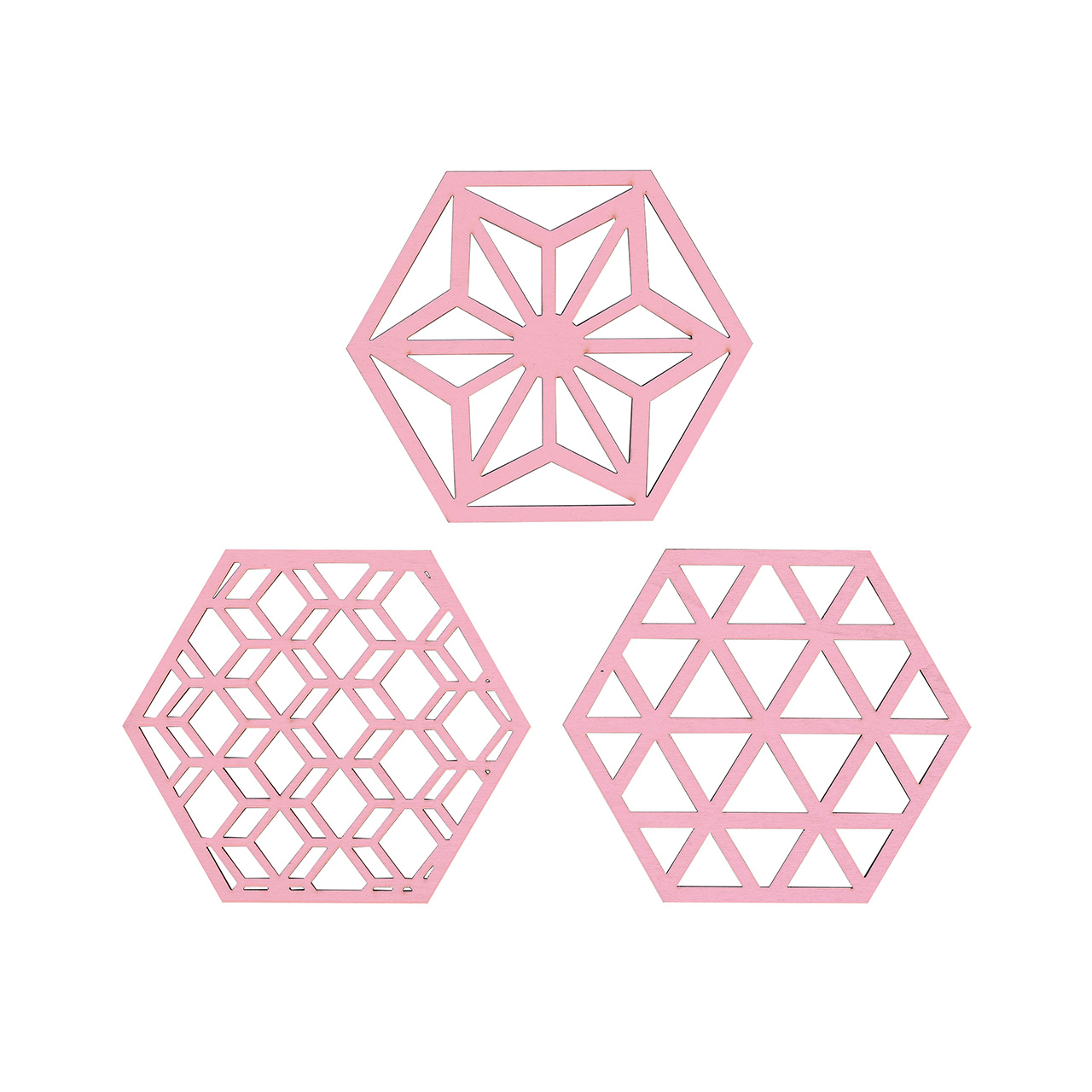 六角紋様プレート　ピンク（柄アソート）　デコレーション素材　6コ入　オーナメント　置物　ZE000630-002