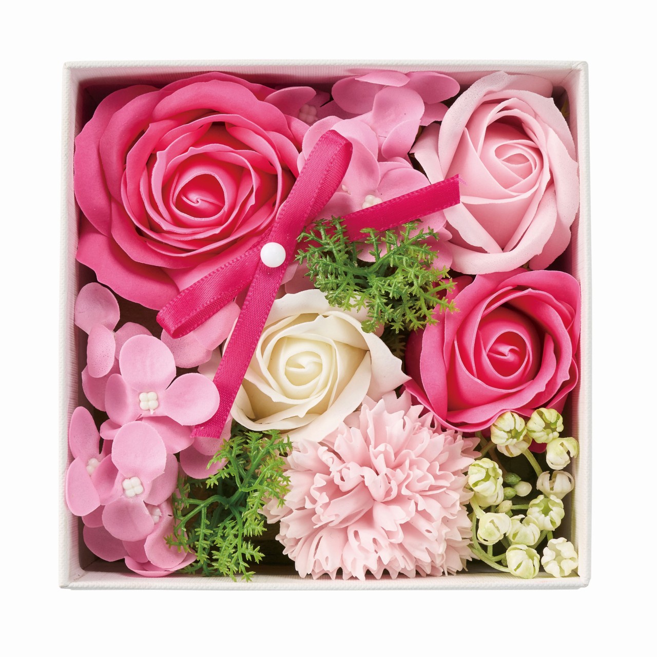 マイフラ】 通販/東京堂オリジナル ソープフラワー ビジューホワイトボックス ピンク アレンジメント ギフトアレンジ  MM000002-00P(ピンク): フラワーアレンジメント（キット・ギフト）/全国にMAGIQ、花器、花資材などをお届けします。