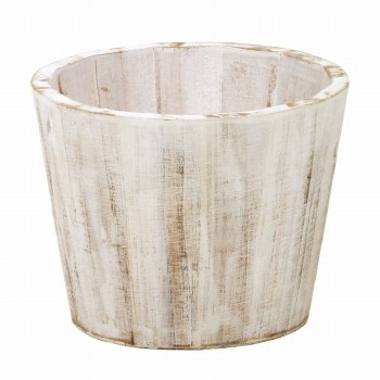木製アンティーク　丸ダ鉢3.5号用　ホワイトウォッシュ　鉢カバー　ナチュラルベース　KA73835D-00W
