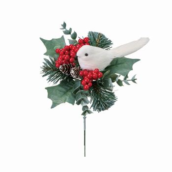 スノーバードピック　ホワイト／グリーン　3本入　デコレーション素材　デコレーションピック　クリスマス　鳥　XP004002