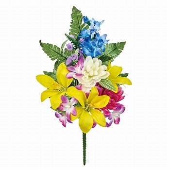 MAGIQ　ミックスフラワーブッシュL　イエロー／ビューティ　アーティフィシャルフラワー　造花　仏花　供花　カサブランカ　ゆり　マム　菊　FM0B2511